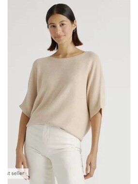Quince Lightweight Cotton Cashmere Link Stitch Dolman Sweater Oatmeal Size 3x